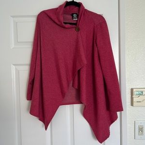 Bobeau pink asymmetrical high button cardigan wrap sweater size small